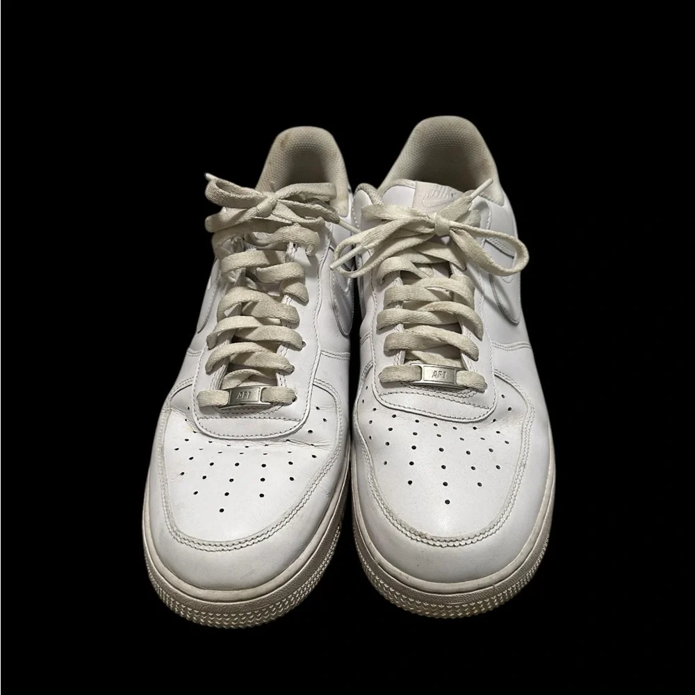 Men’s Nike Air Force AF1 Size 11.5 Swoosh Leather Shoe Sneaker Triple White